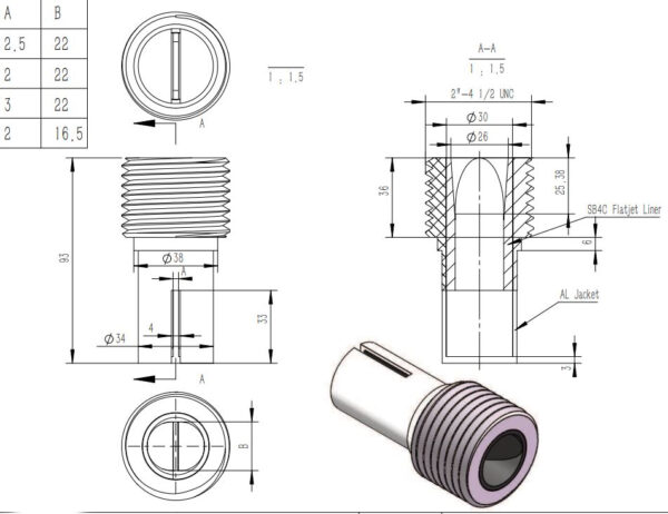 Breit-Strahldüse/Flach-Strahldüse, Siliziumkarbid/Borkarbid-Mischmaterial, 50mm Grobgewinde-374